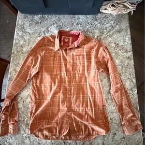 Prana Men's Casual Button Down Shirt - Orange Plaid